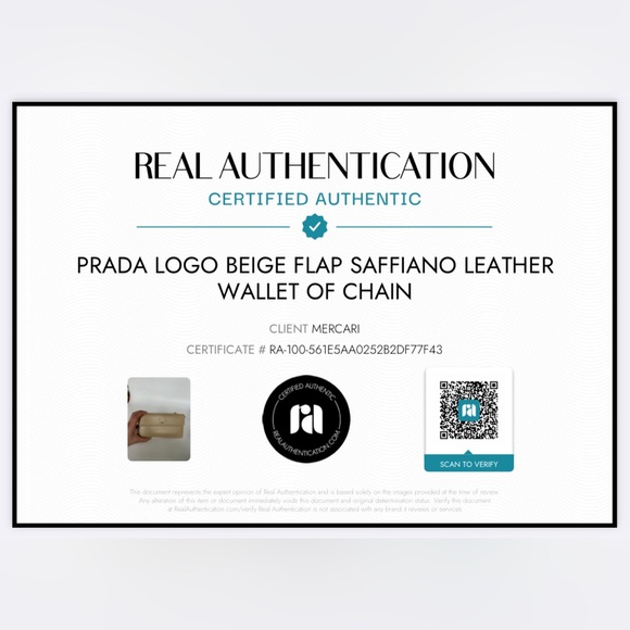 💯 PRADA Logo Beige Flap Saffiano Leather Wallet of Chain w/ auth cert - Picture 14 of 14